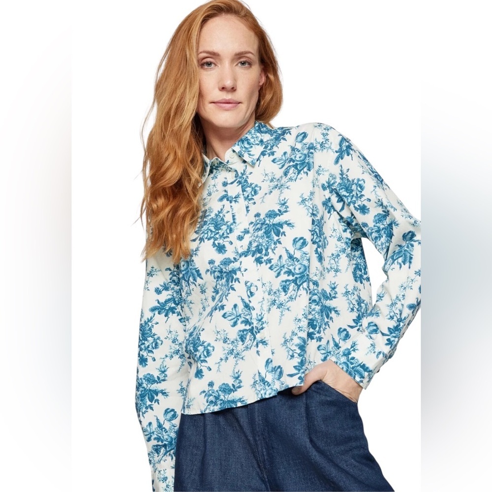 Love Shack Fancy x Gap Womens Floral Cropped Button Down Shirt Size S